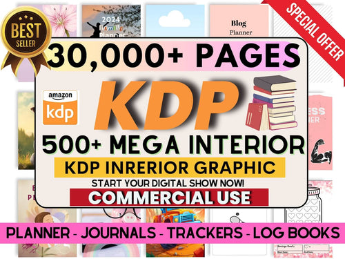 30,000 Pages KDP Content | 500+ Mega Interior | Planners, Journals, Trackers & Logbooks